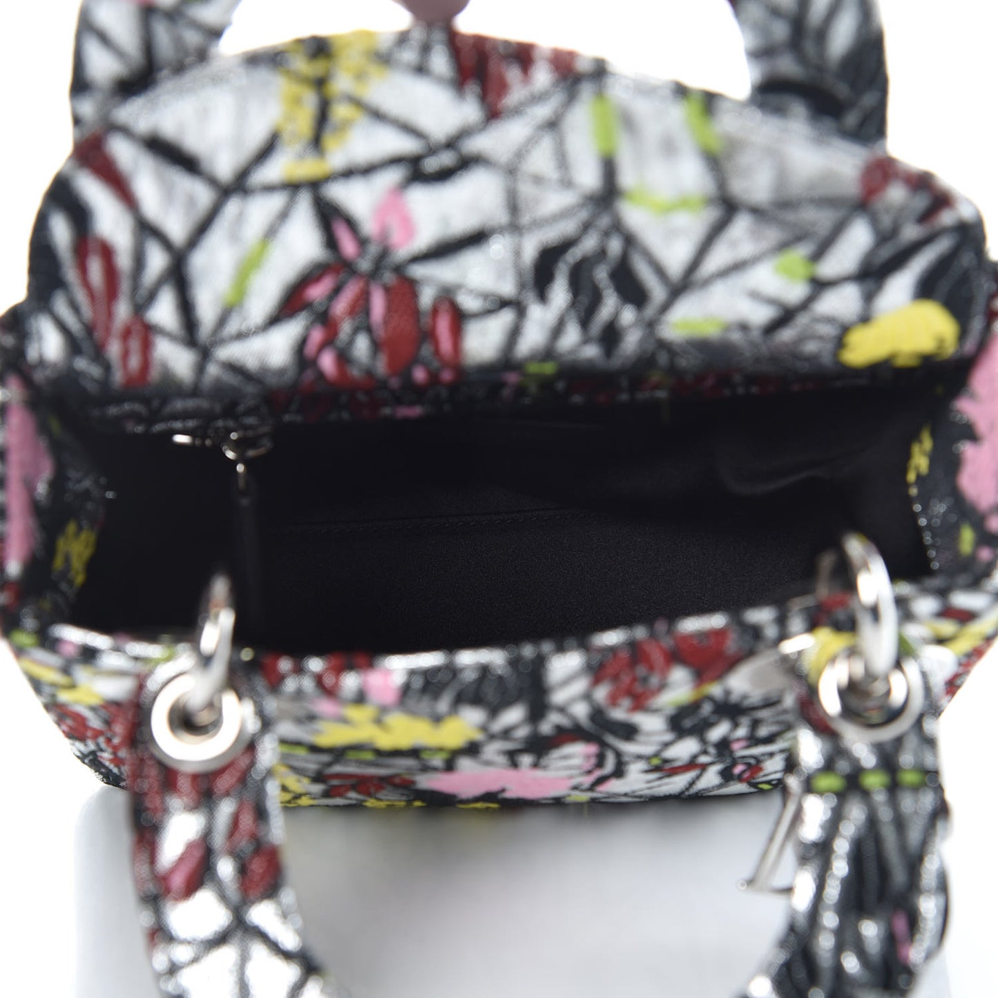 Metallic Canvas Embroidered Mini Lady Dior Argent Multicolor