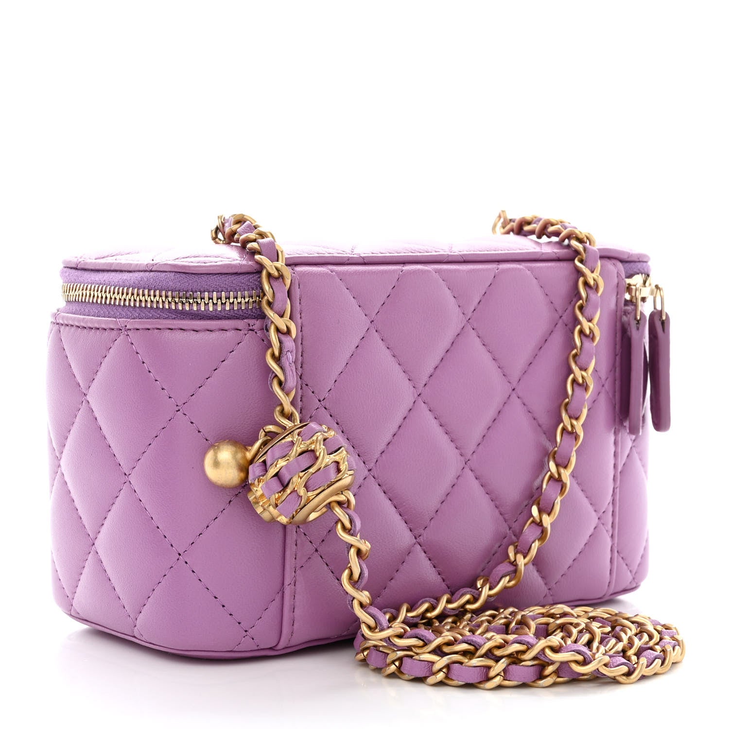 Chanel Lambskin Quilted Pearl Crush Small Vanity Case With Chain Purple 3 of 11