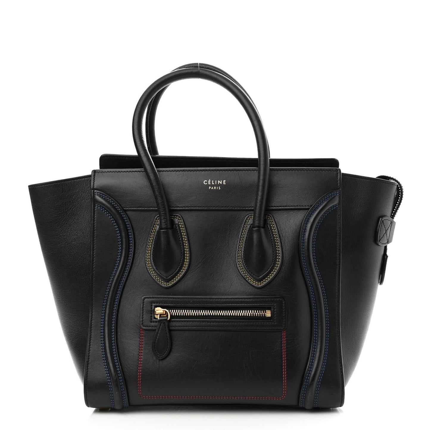 Smooth Calfskin Multicolor Double Stitching Micro Luggage Black