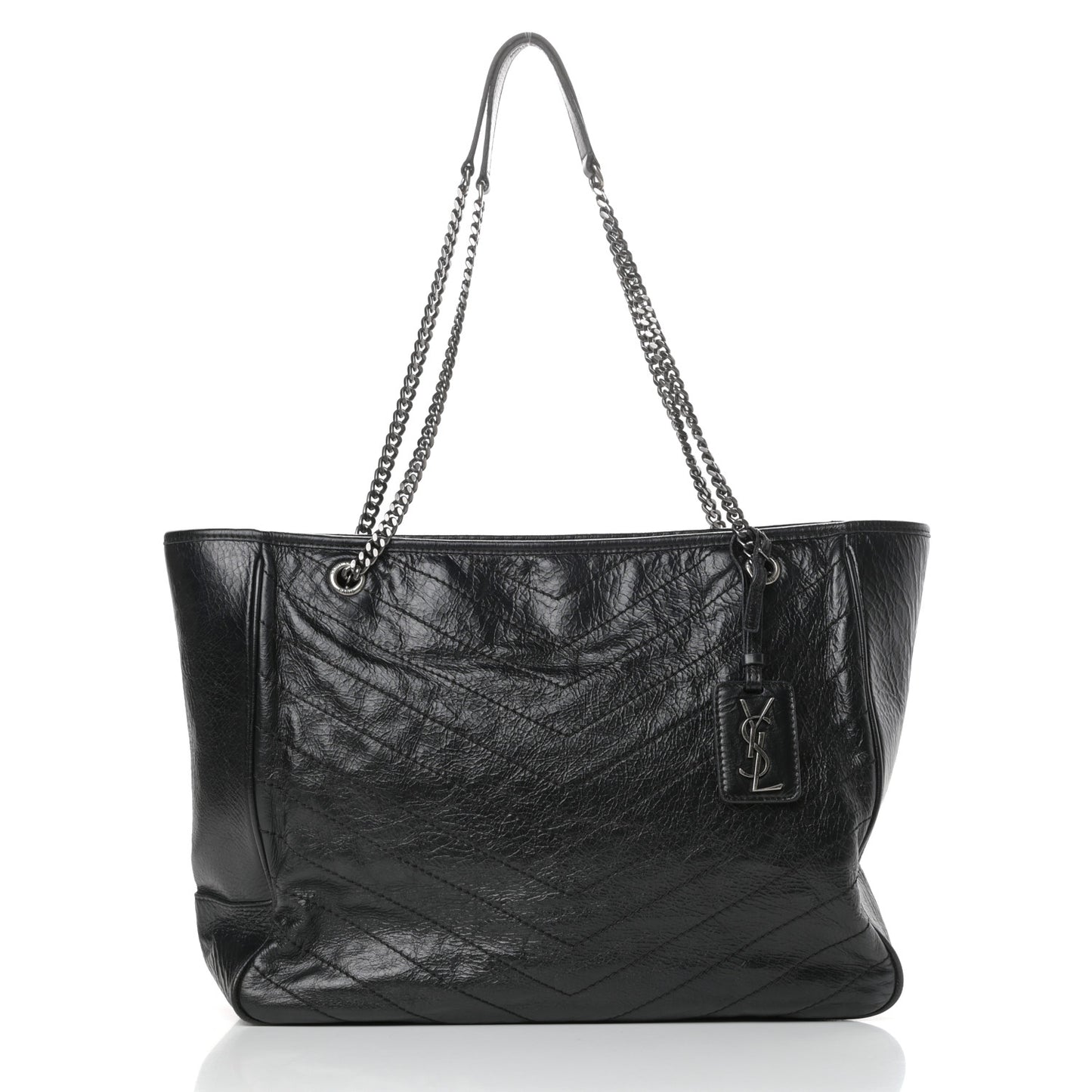 Crinkled Calfskin Matelasse Monogram Large Niki Shopping Tote Bag Black