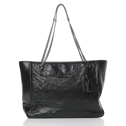 Saint Laurent Crinkled Calfskin Matelasse Monogram Large Niki Shopping Tote Bag Black 1 of 10