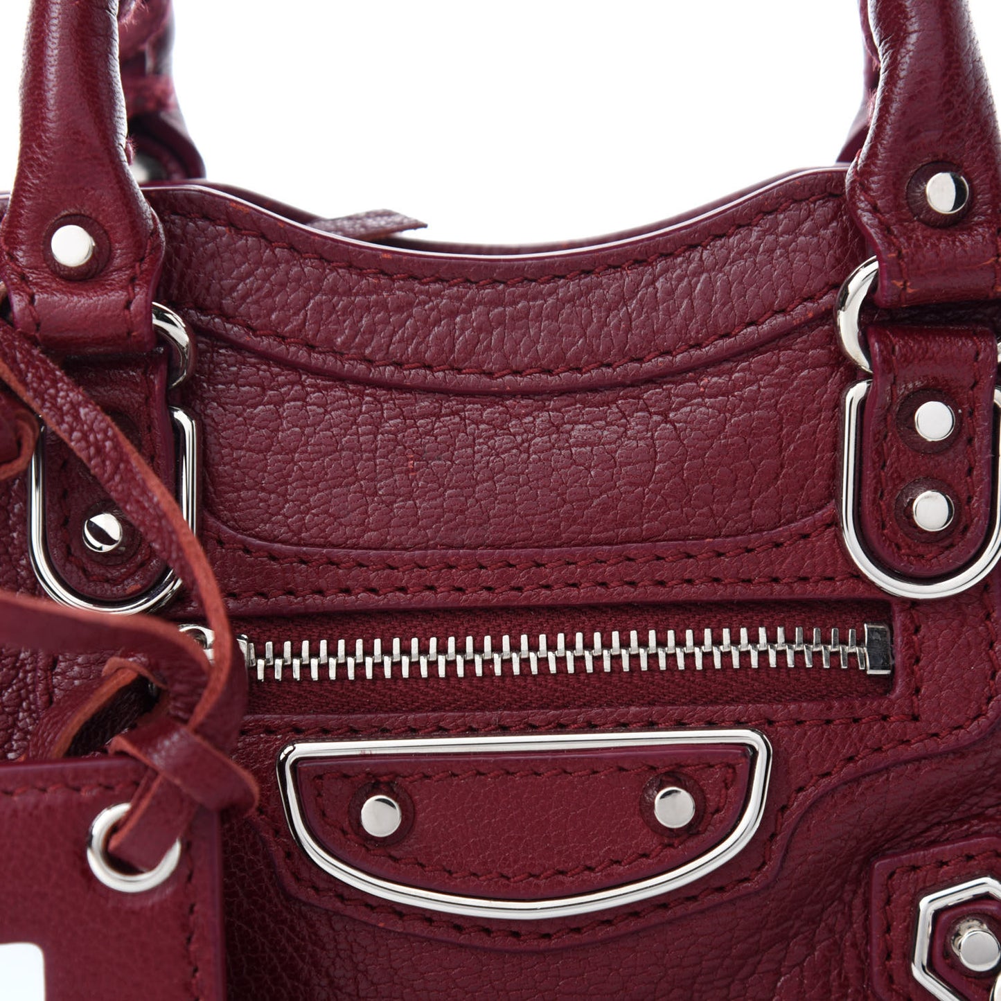 Chevre Silver Metallic Edge Hardware Nano City Rouge Lie De Vin