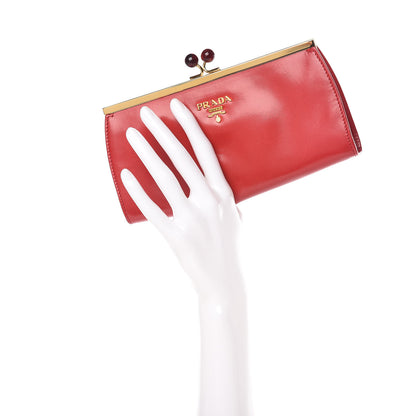 Prada Goatskin Chic Kisslock Mini Clutch Rosso 2 of 12