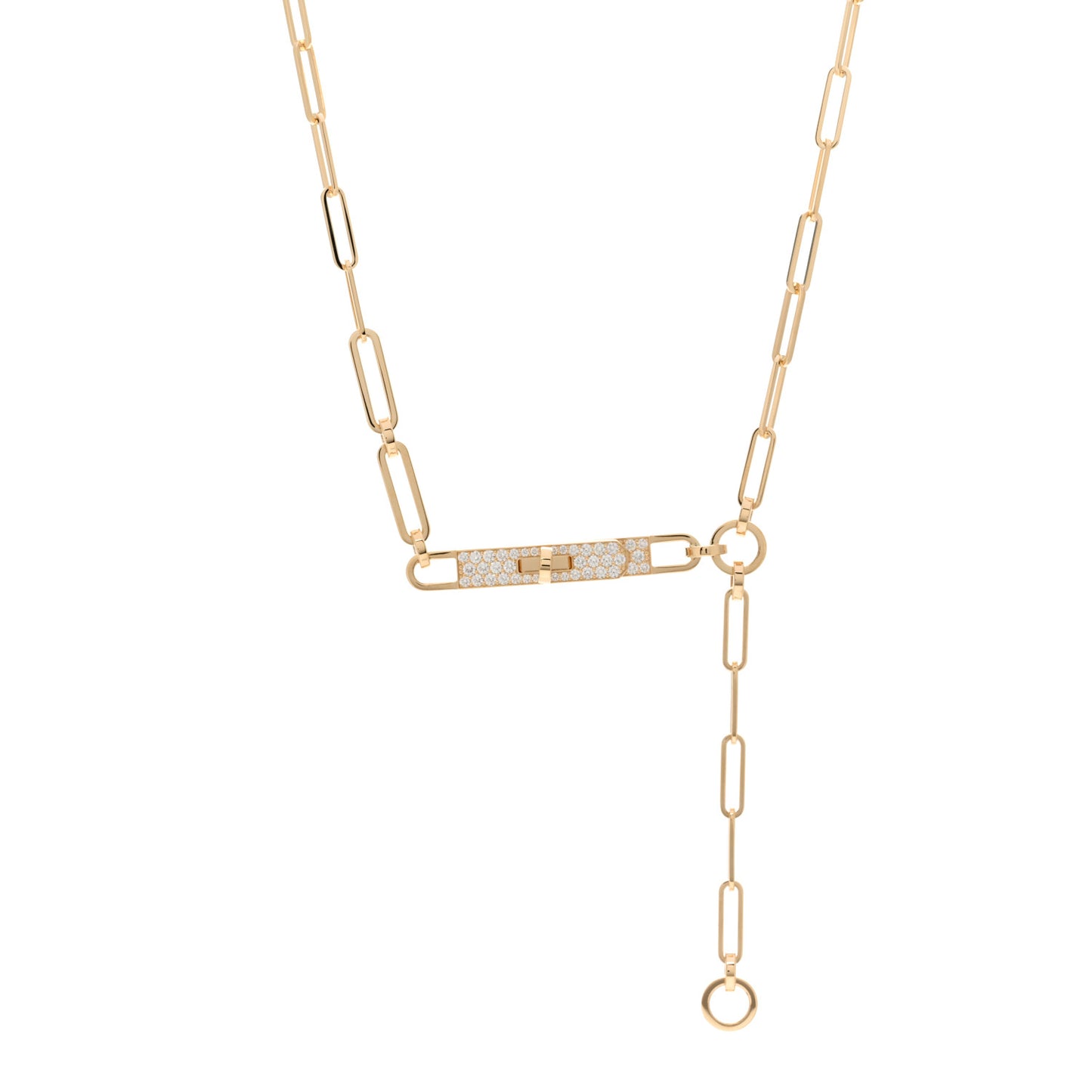 18K Yellow Gold Diamond Pave PM Kelly Chaine Lariat Necklace SH