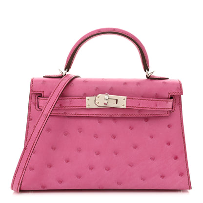 Hermes Ostrich Kelly Sellier Mini 20 Rose Pourpre 1 of 13
