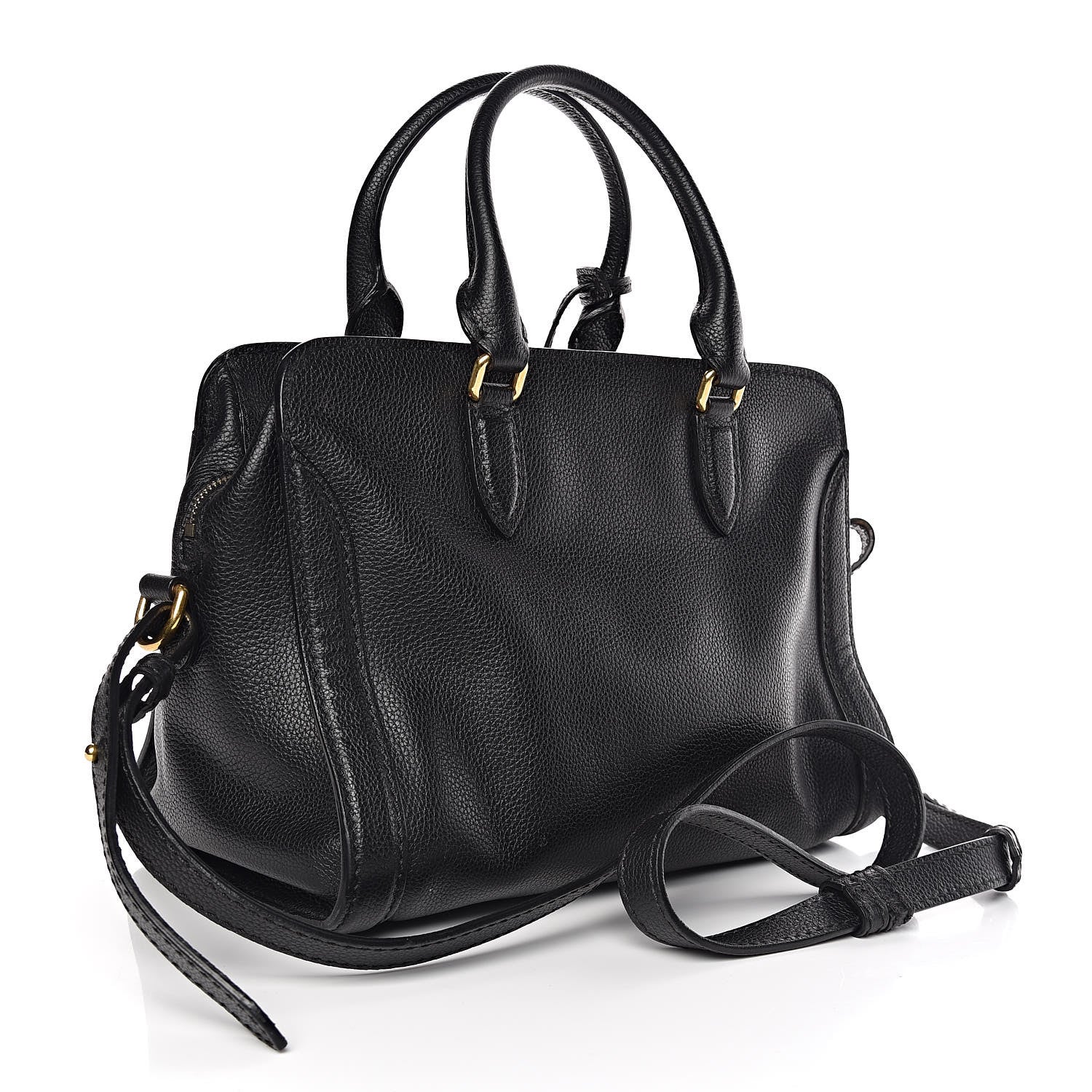 Alexander McQueen Pebbled Calfskin Small Skull Padlock Zip Around Tote Black 4 of 13