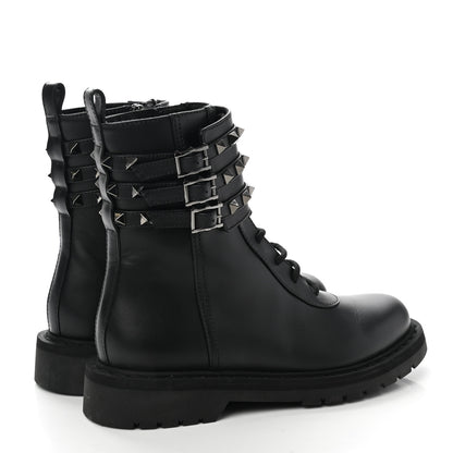 Valentino Garavani Calfskin Rockstud 20mm Combat Boots 37 Black 4 of 10