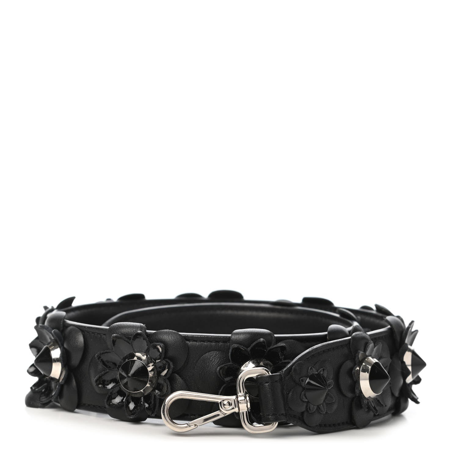 Fendi Vitello Dolce Nappa Patent Flowerland Studded Strap You Black 1 of 3
