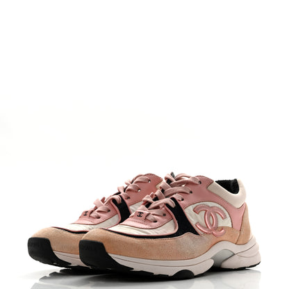 Chanel Nylon Lambskin Suede Calfskin CC Sneakers 40 Pink White Black 4 of 13