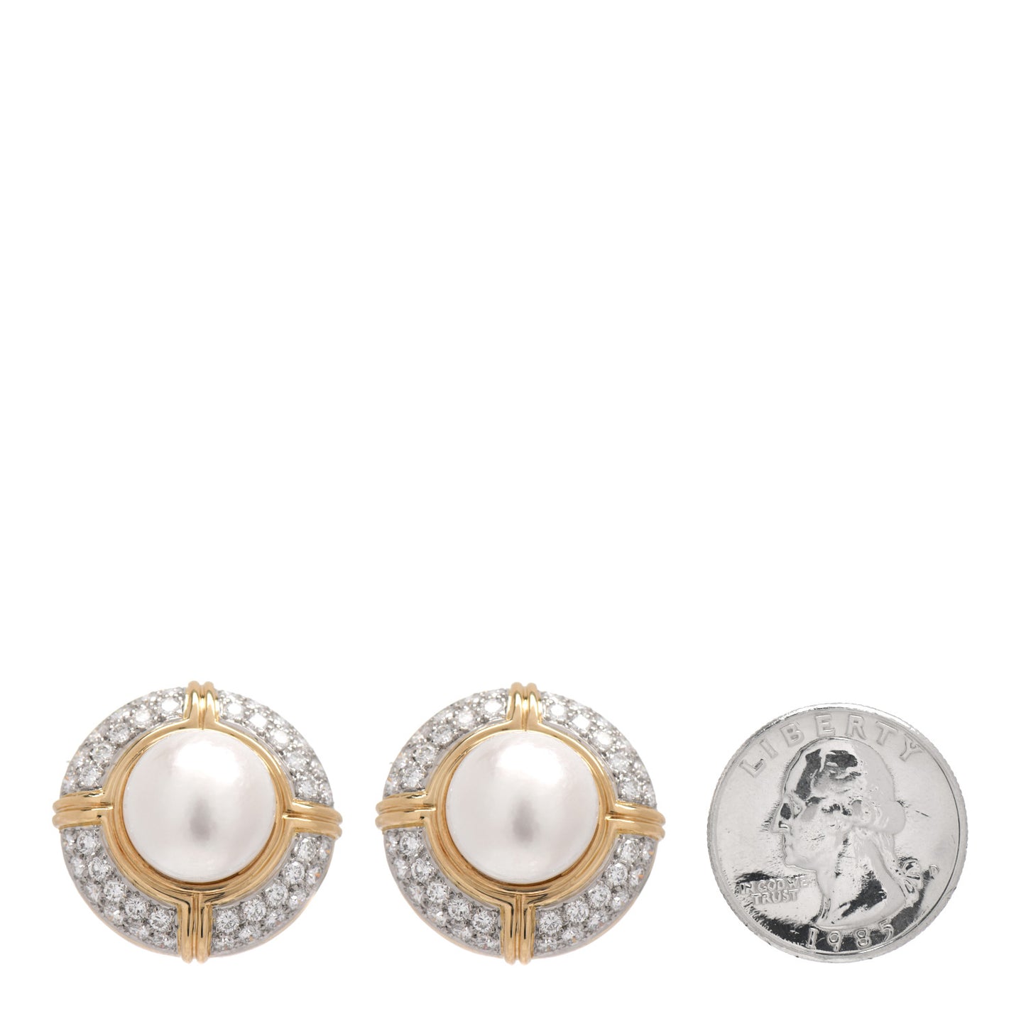 18K Yellow Gold Diamond Mabe Pearl Clip-On Earrings