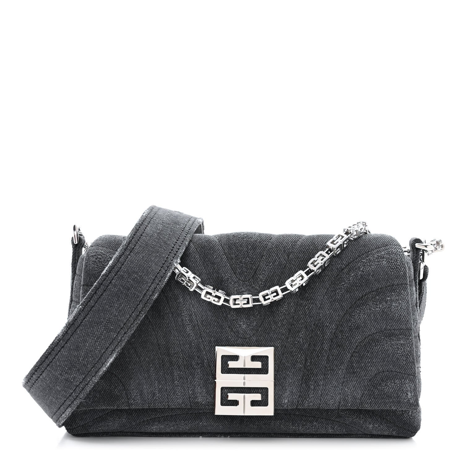 Givenchy Distressed Denim Quilted Small 4G Shoulder Bag Black 1 of 9