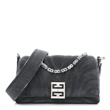 Givenchy Distressed Denim Quilted Small 4G Shoulder Bag Black 1 of 9