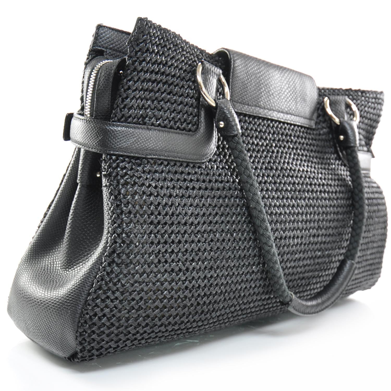 FASHIONPHILE SALVATOREFERRAGAMOLeatherStrawWovenSatchelBlack 3 of 7