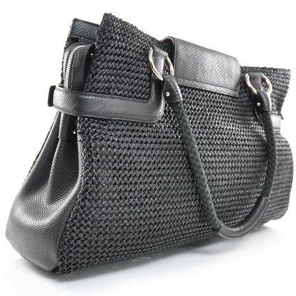 FASHIONPHILE SALVATOREFERRAGAMOLeatherStrawWovenSatchelBlack 3 of 7