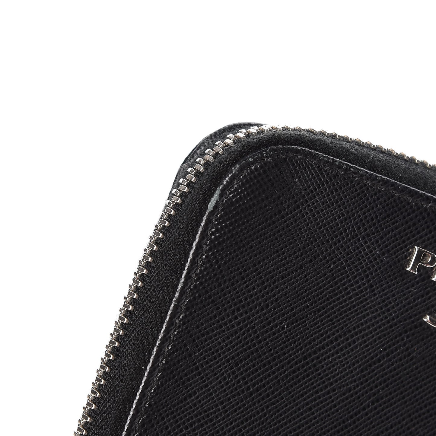 Saffiano Metal Compact Zip Around Wallet Black