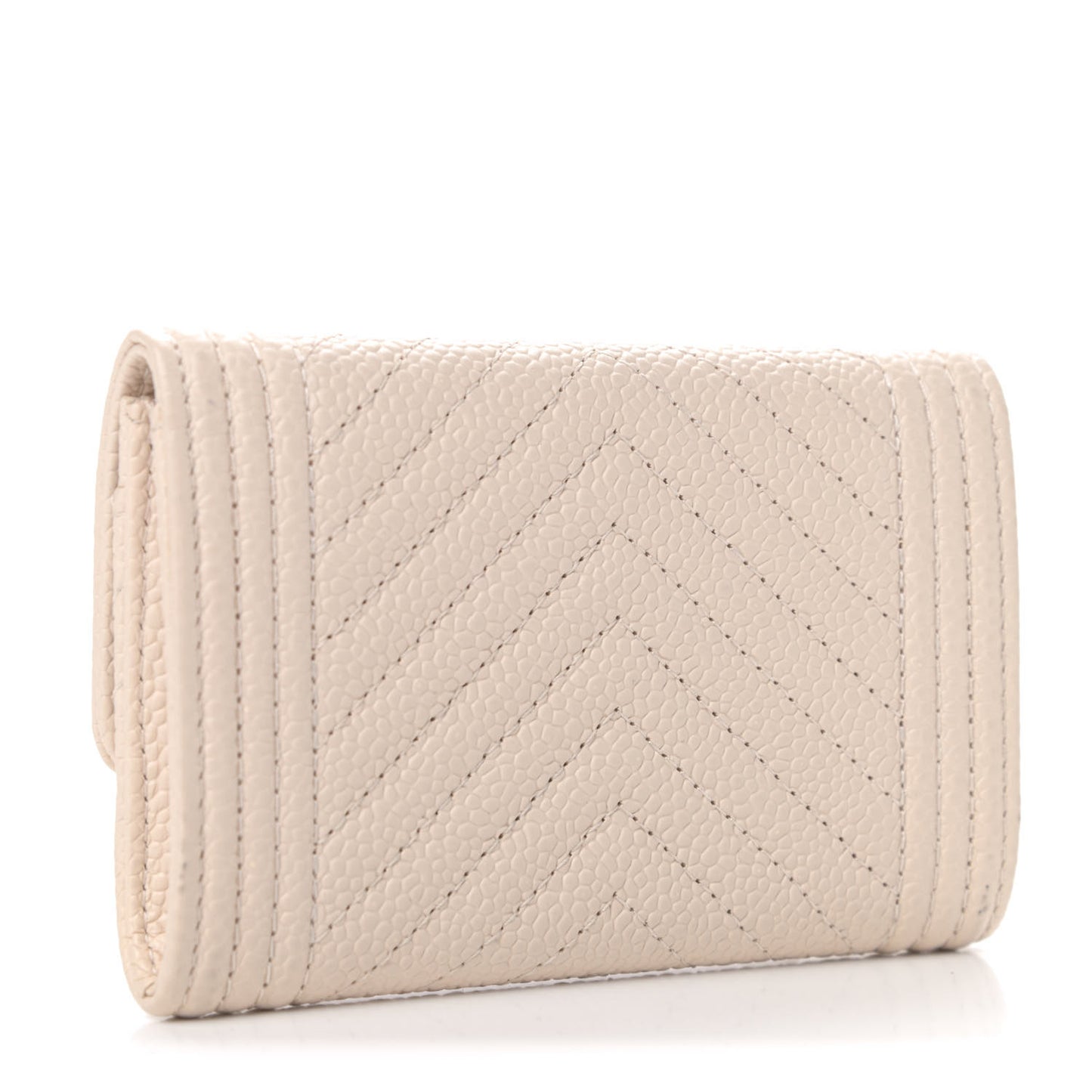 Caviar Chevron Quilted Boy Card Holder Light Beige