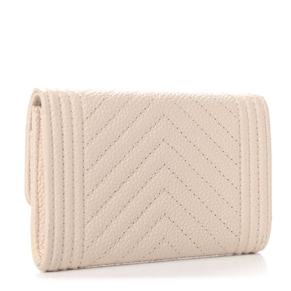Chanel Caviar Chevron Quilted Boy Card Holder Light Beige 2 of 4