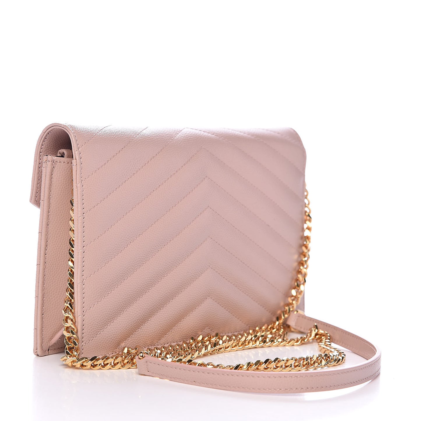 Grain De Poudre Matelasse Chevron Monogram Envelope Chain Wallet Pale Pink