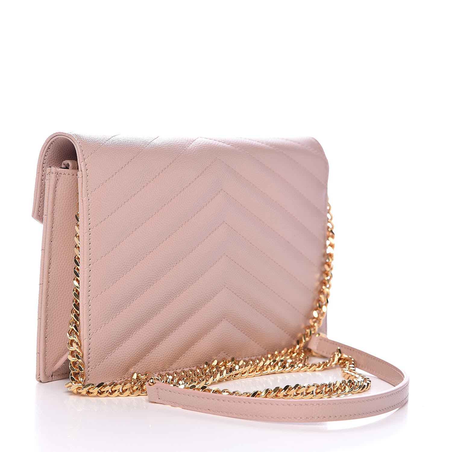 Saint Laurent Grain De Poudre Matelasse Chevron Monogram Envelope Chain Wallet Pale Pink 3 of 10
