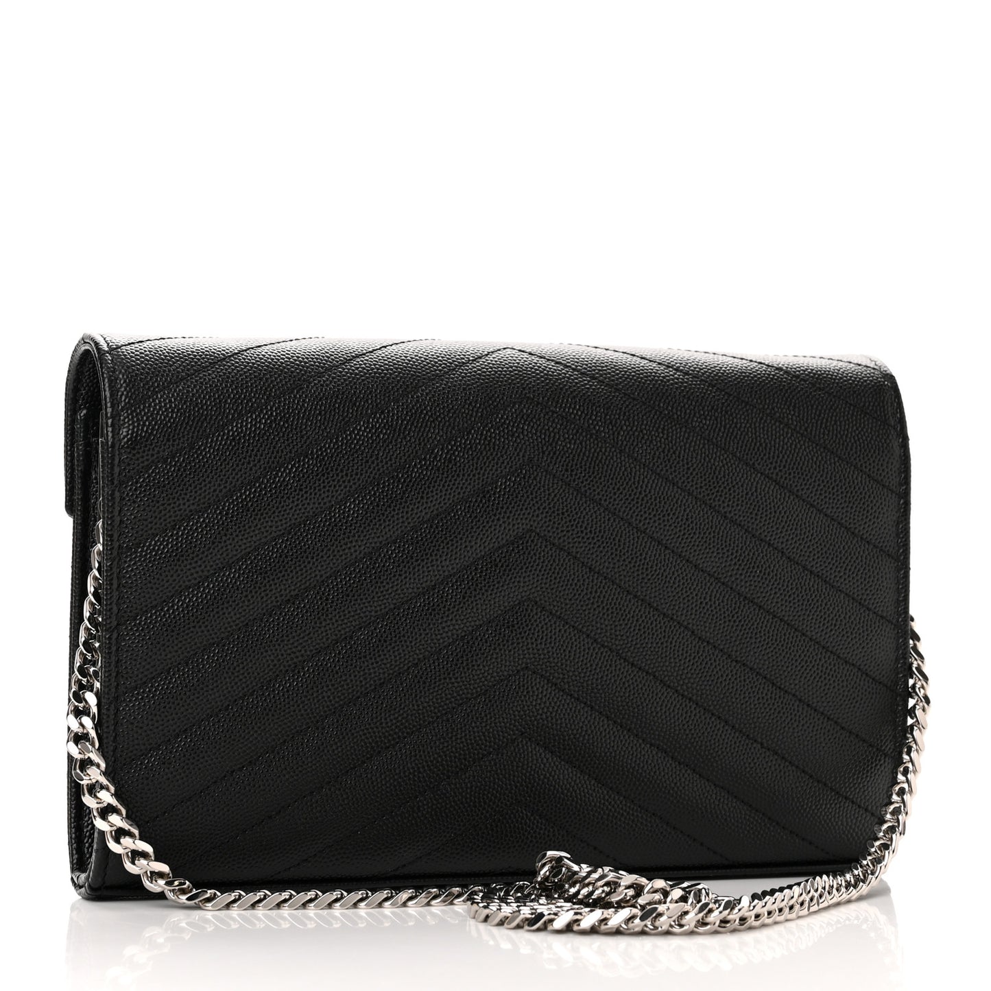 Grain De Poudre Matelasse Chevron Monogram Chain Wallet Black