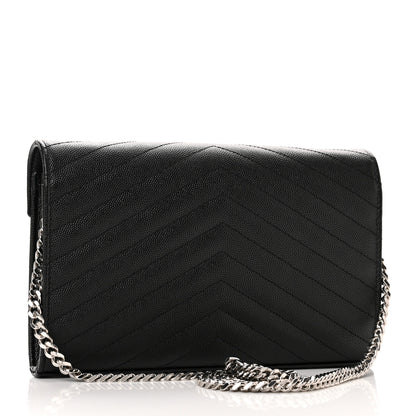 Saint Laurent Grain De Poudre Matelasse Chevron Monogram Chain Wallet Black 3 of 10