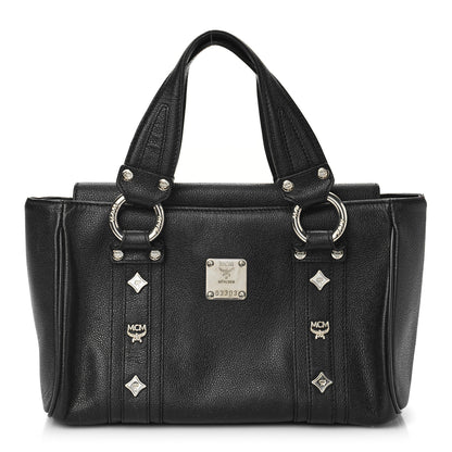 MCM Grained Calfskin Studded Boston Bag Black 2 of 12