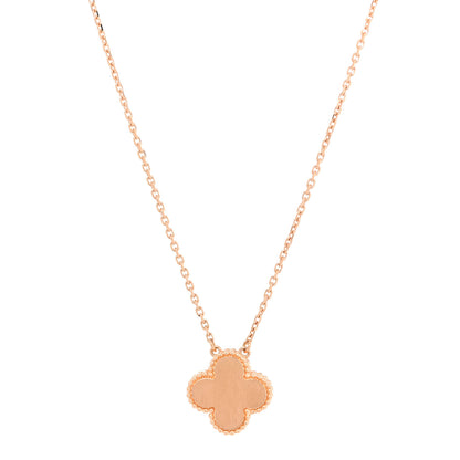 Van Cleef & Arpels 18K Rose Gold Diamond Mother of Pearl Vintage Alhambra Pendant Necklace 3 of 5