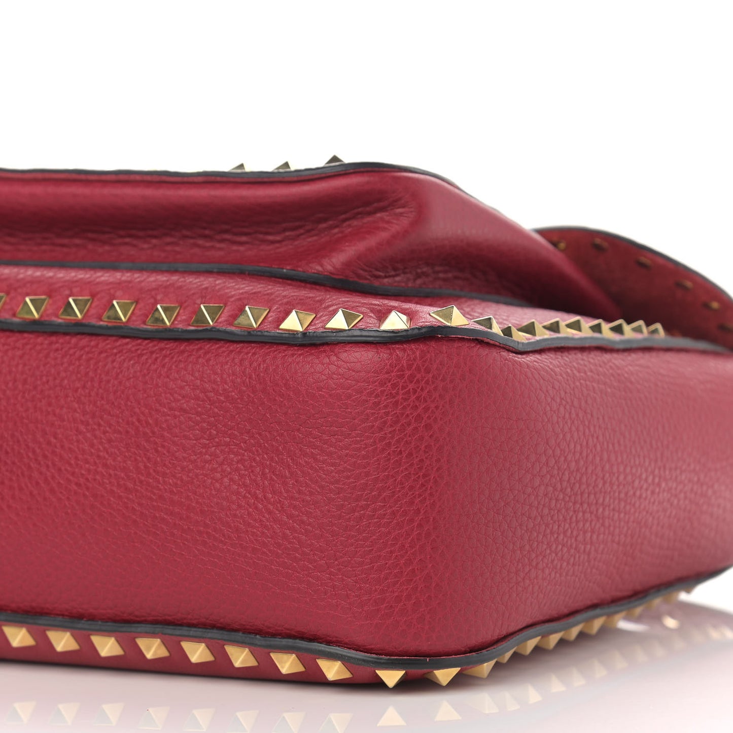 Pebbled Calfskin Rockstud Shoulder Bag Red