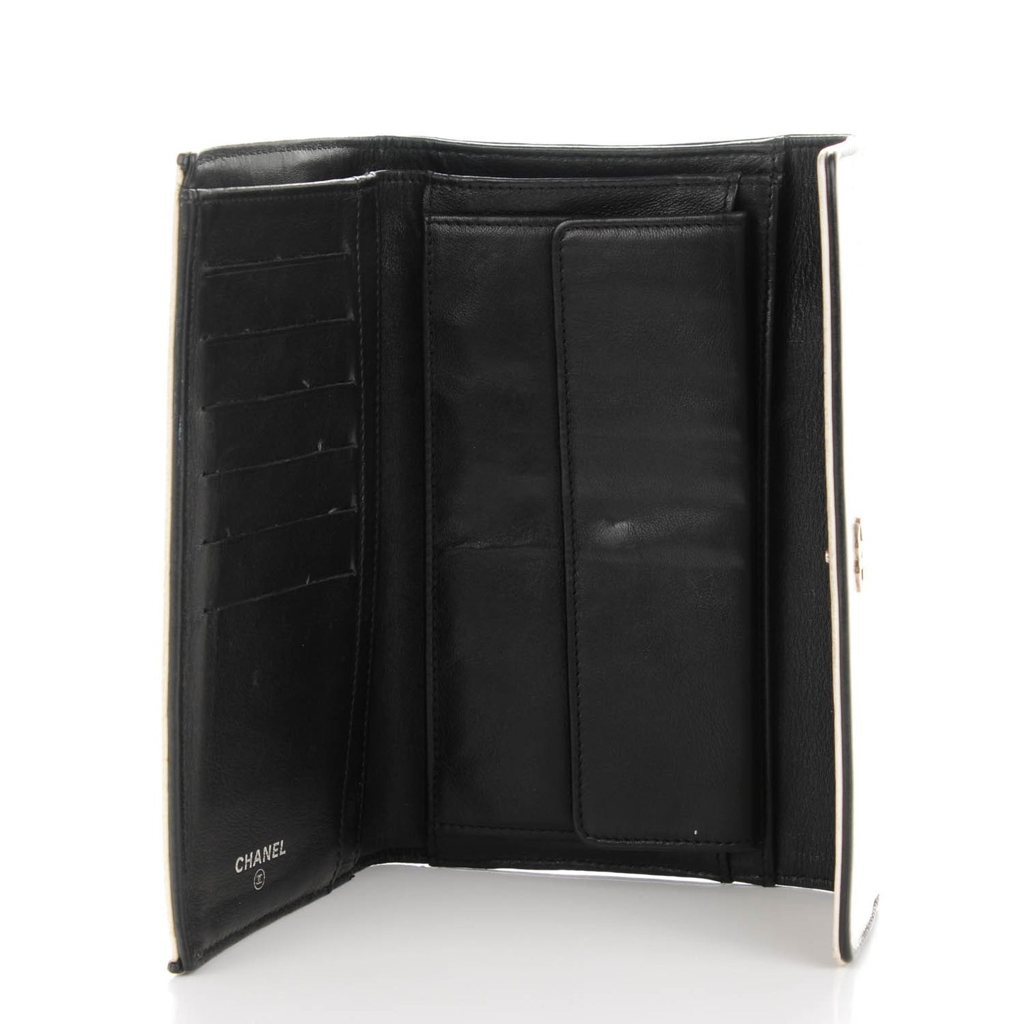 Calfskin Diamond Stitched Long Flap Wallet White