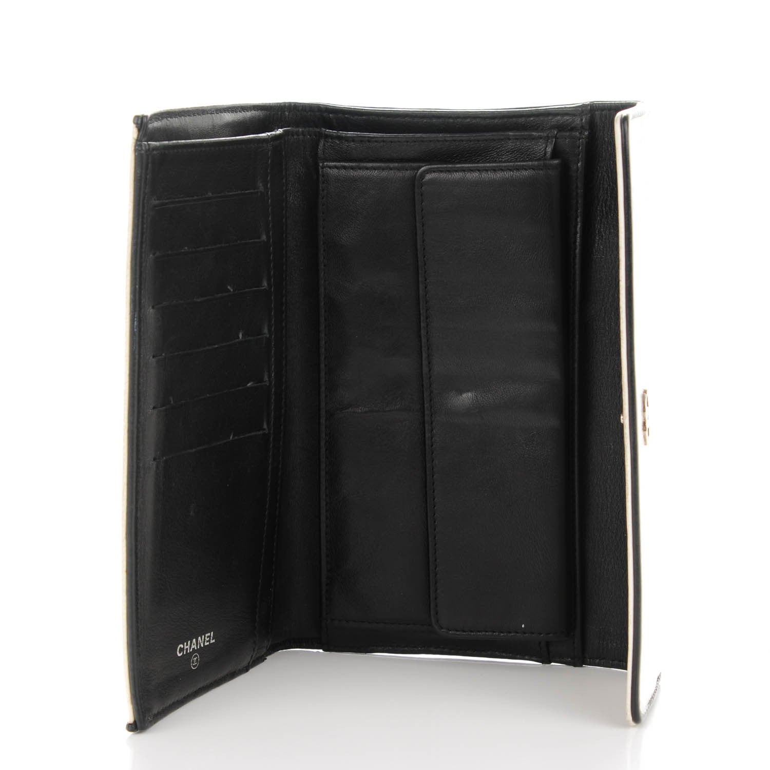 Chanel Calfskin Diamond Stitched Long Flap Wallet White 5 of 9