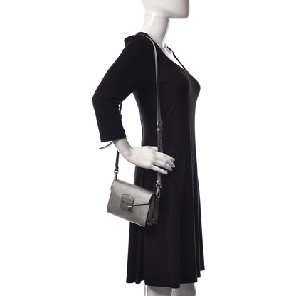 Prada Metallic Saffiano Lux Sound Crossbody Bag Cromo 2 of 9