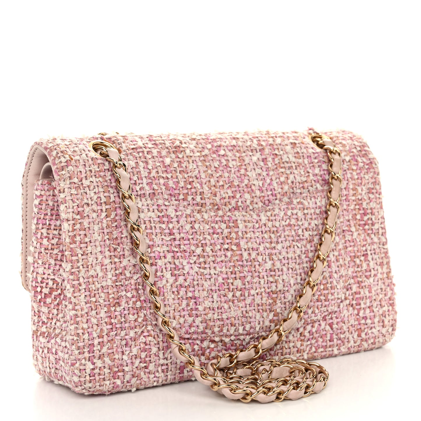 Tweed Quilted Medium Double Flap Light Pink
