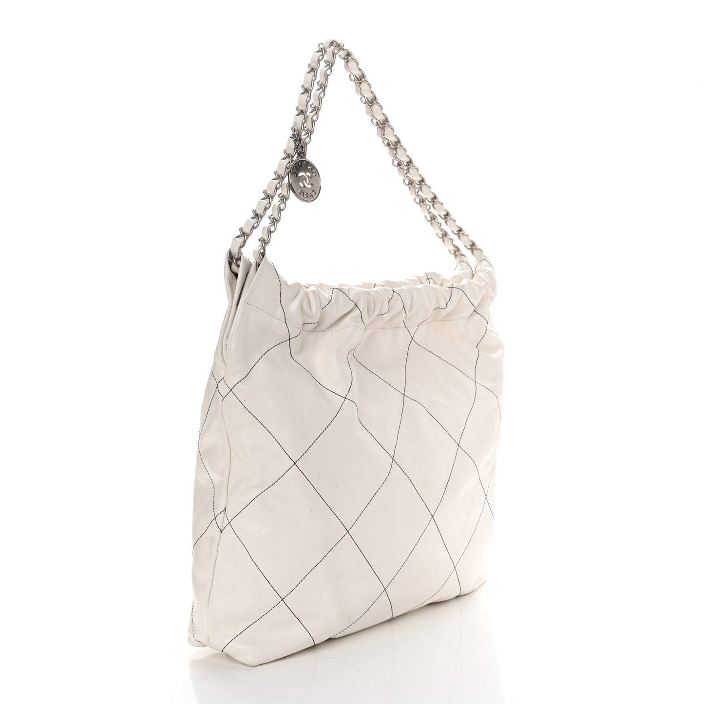 Shiny Calfskin Quilted Chanel 22 White Black