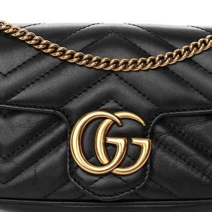 Gucci Calfskin Matelasse Super Mini GG Marmont Shoulder Bag Black 8 of 11