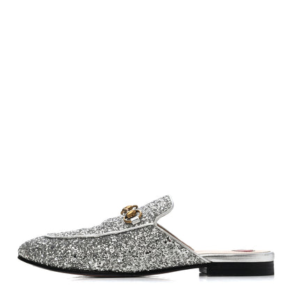 Gucci Glitter Womens Princetown Slippers 37 Silver 1 of 4