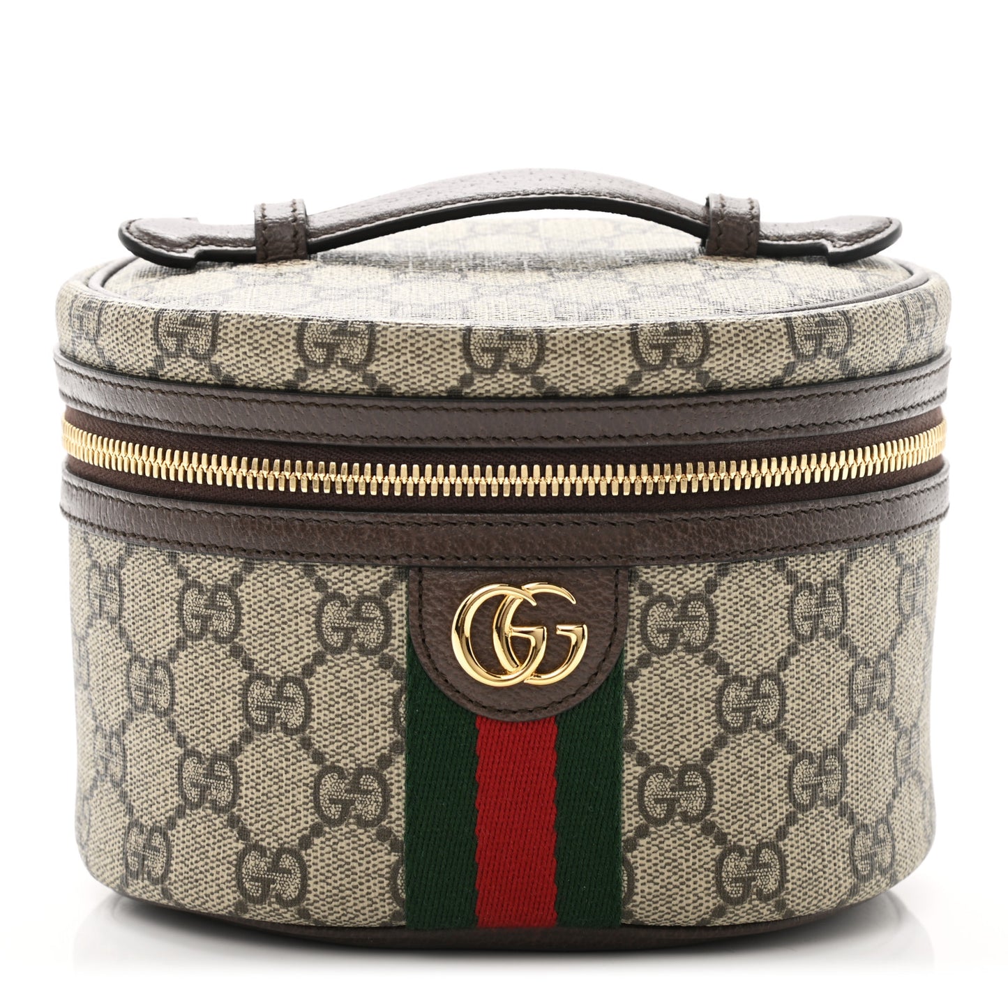 GG Supreme Monogram Textured Calfskin Web Ophidia Vanity Cosmetic Case Beige Ebony New Acero