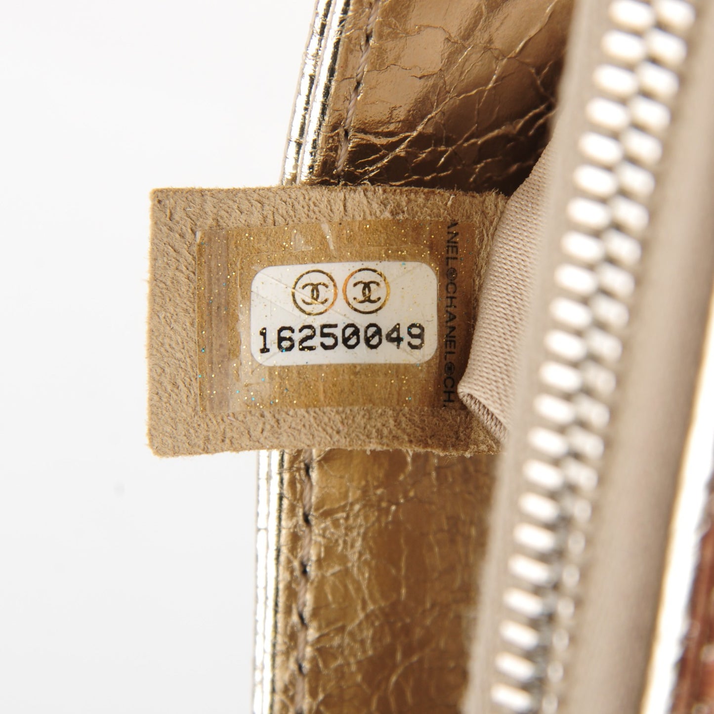 Metallic Calfskin Mini Flap Wallet On Chain WOC Gold