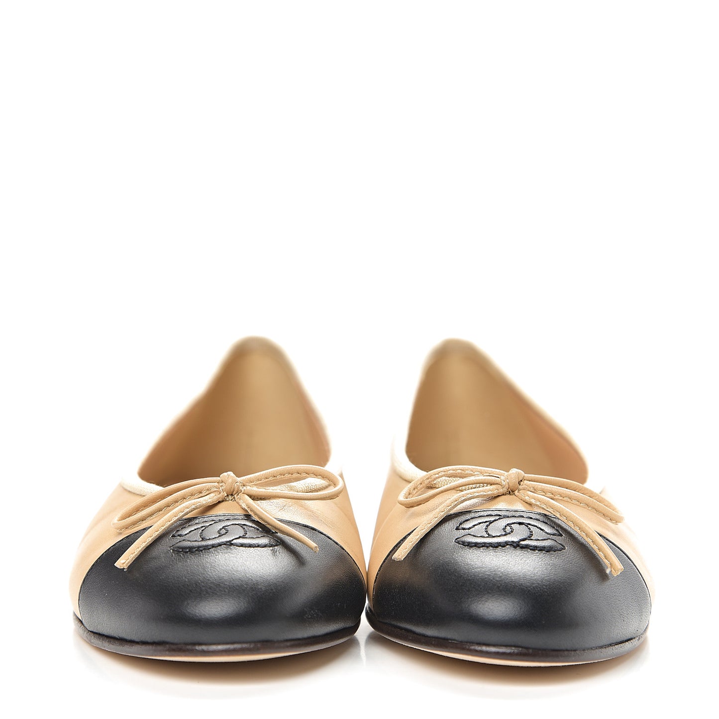 Lambskin Cap Toe CC Ballerina Flats 38 Beige Black