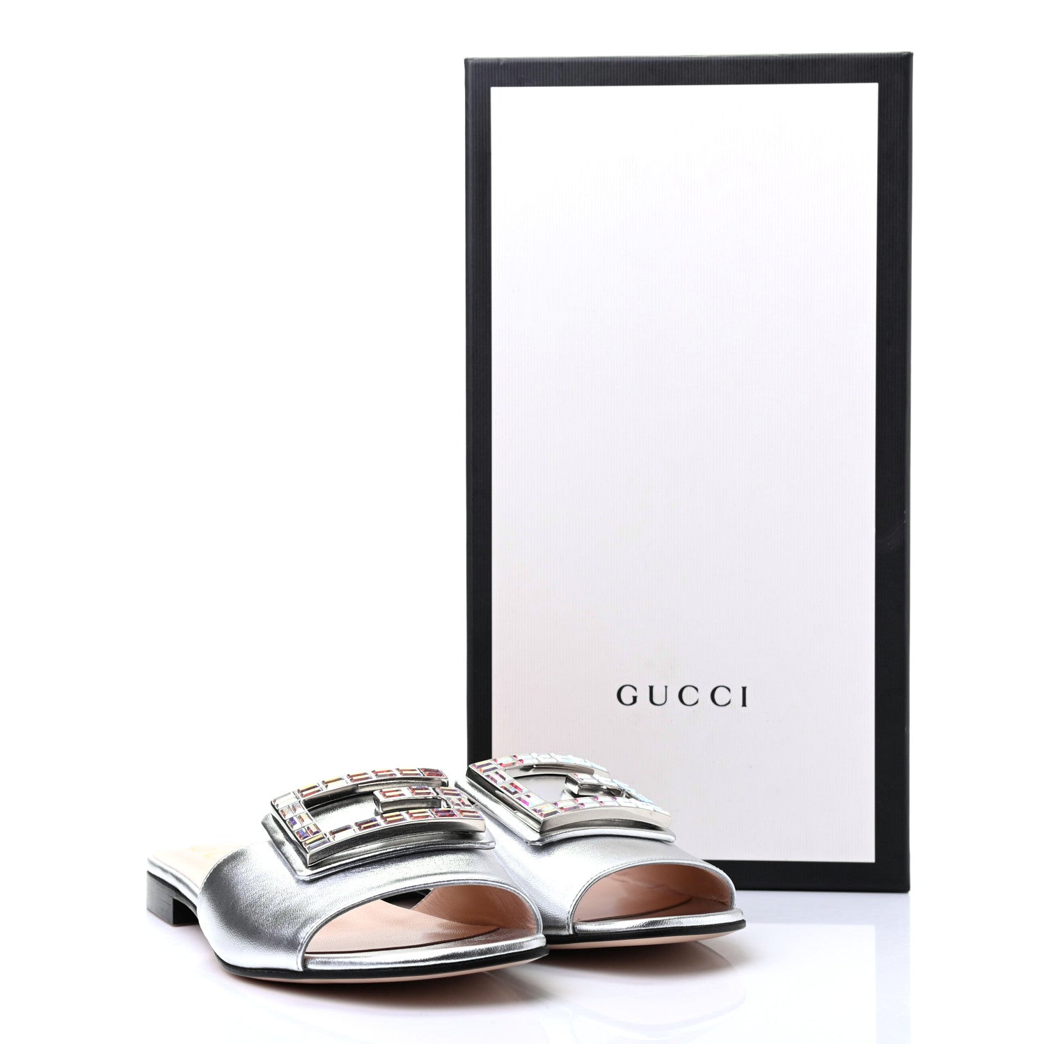 Gucci Metallic Nappa Crystal Square G Madelyn Slide Sandals 36.5 Silver 10 of 10