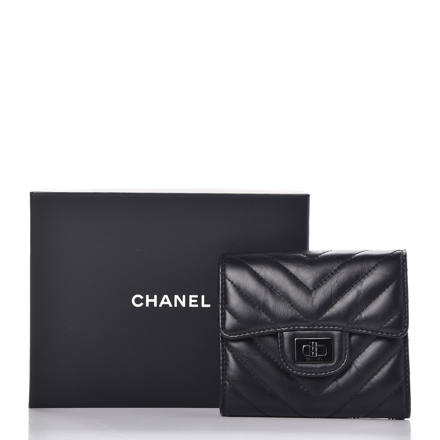 Chanel Aged Calfskin Chevron Quilted Reissue Compact Wallet So Black 9 of 9