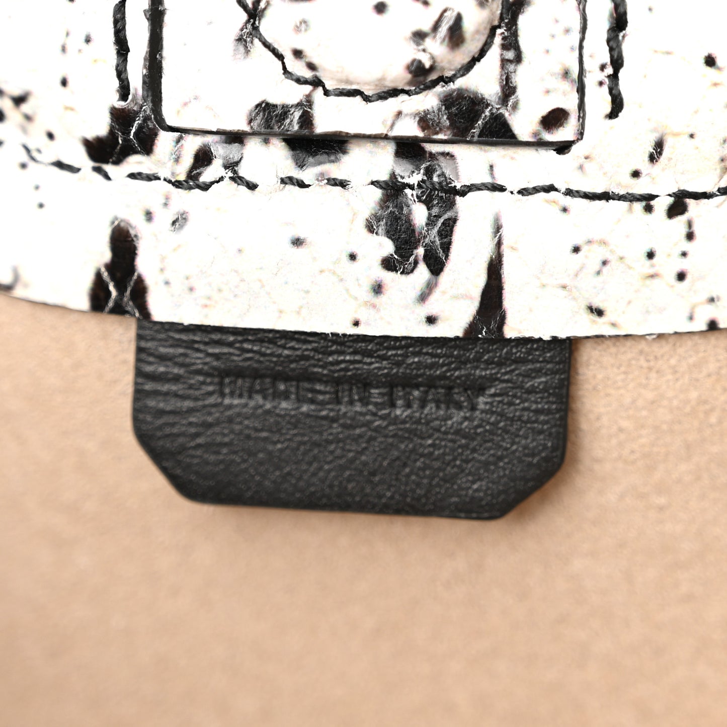 Calfskin Snakeskin Embossed Large Ruched Tote Optic White Black