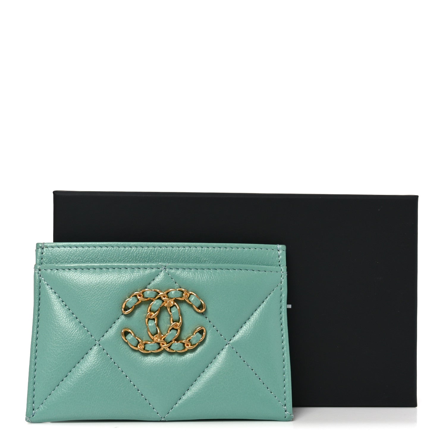 Chanel Lambskin Quilted Chanel 19 Card Holder Green 9 of 9