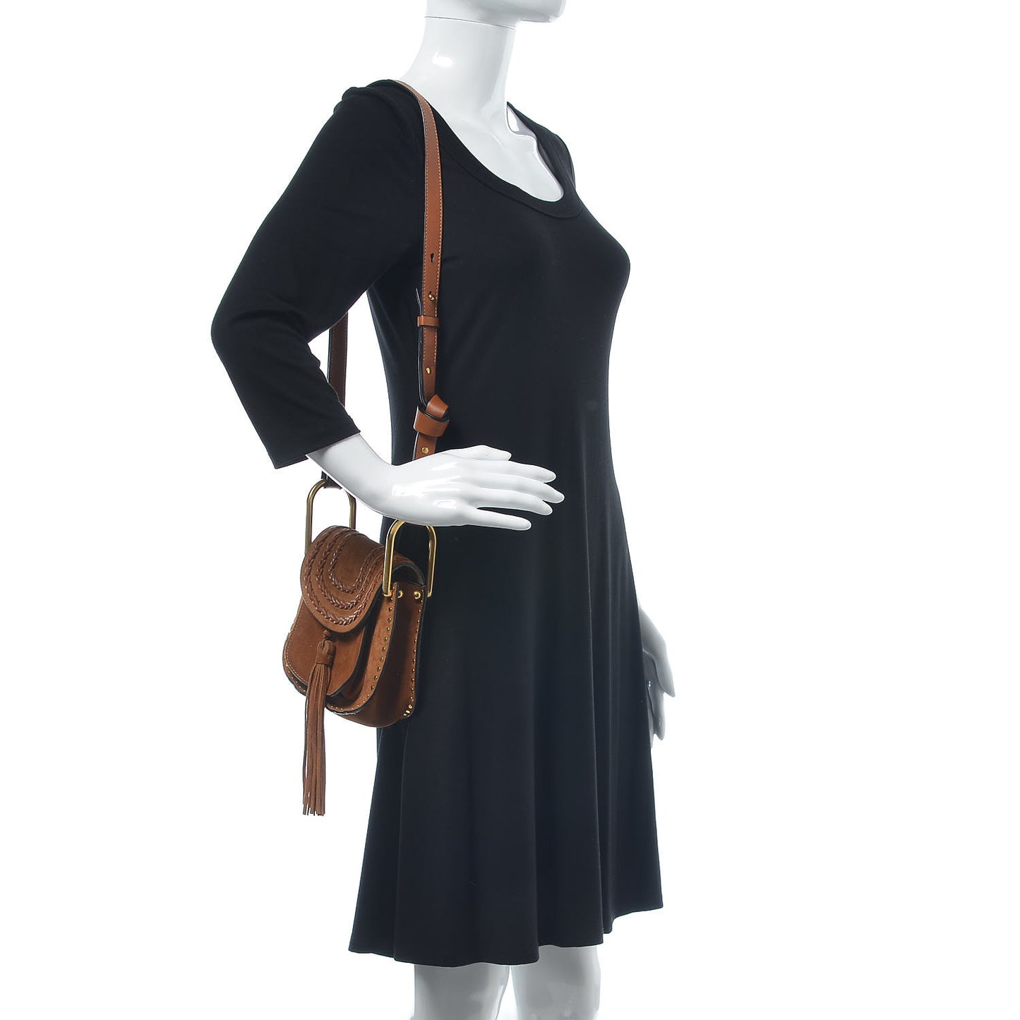Suede Calfskin Braided SMini Hudson Shoulder Bag Caramel