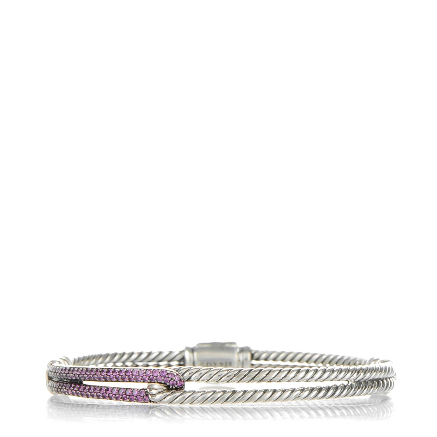 David Yurman Sterling Silver Pave Pink Sapphire 7mm Single Loop Labyrinth Bracelet 1 of 6