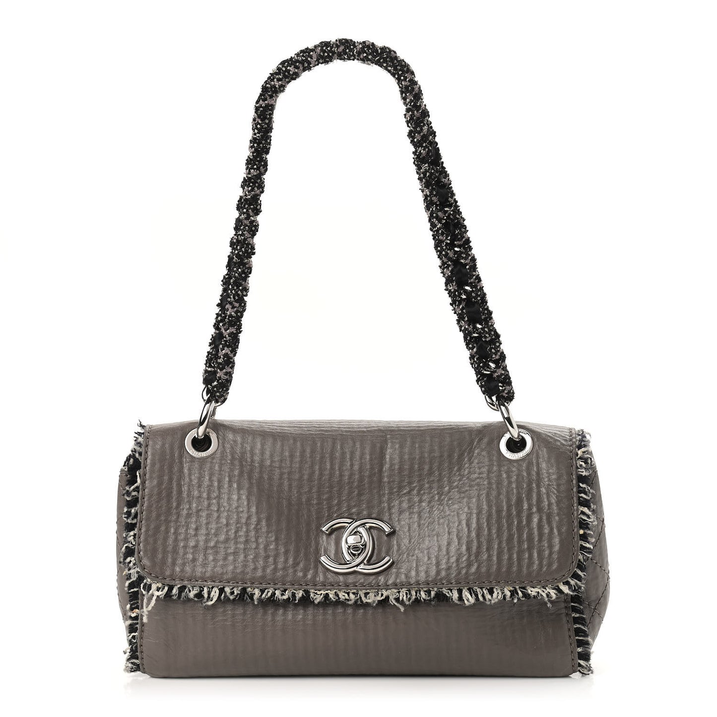 Tweed Calfskin Tweedy Single Flap Grey