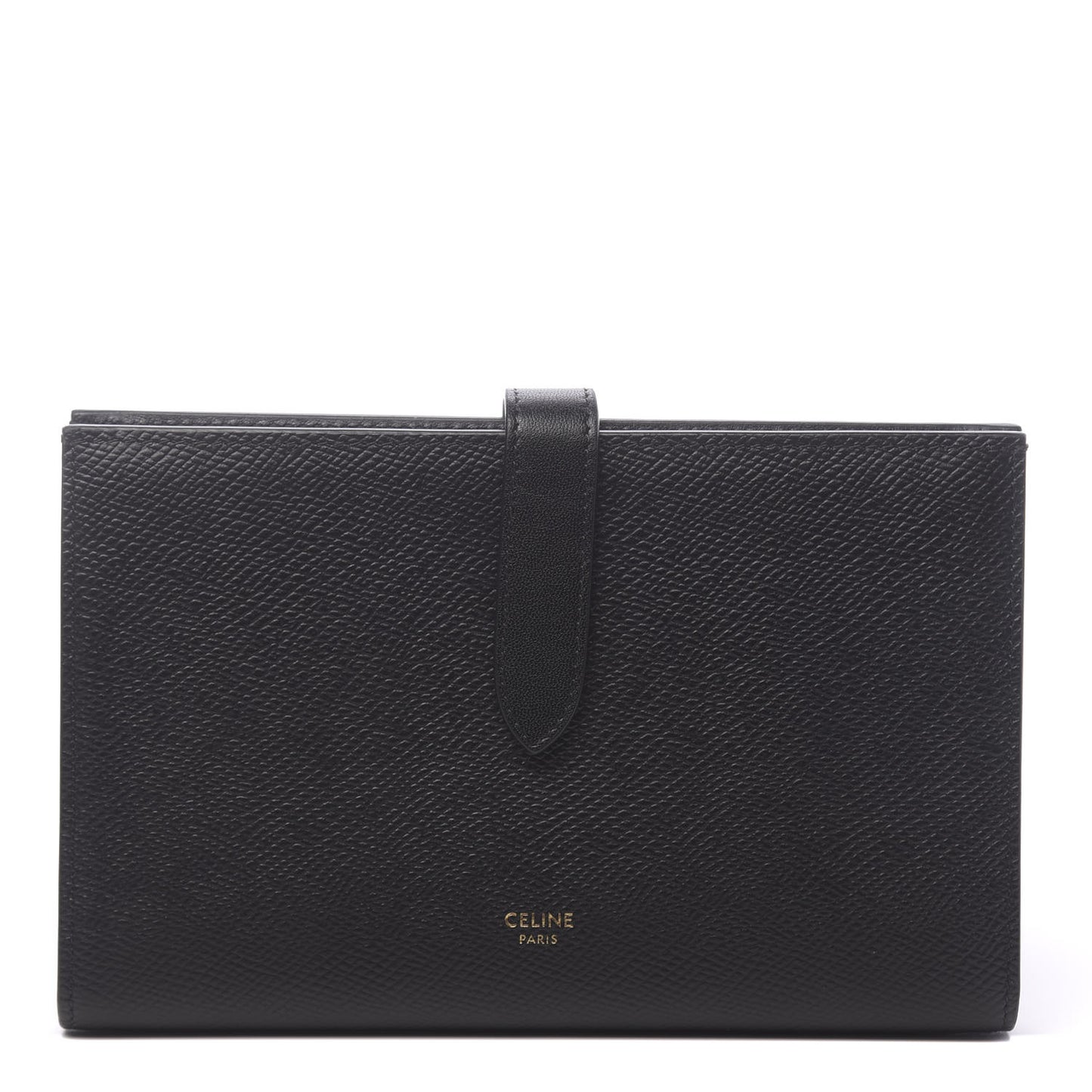 Grained Calfskin Large Multifunction Strap Wallet Black
