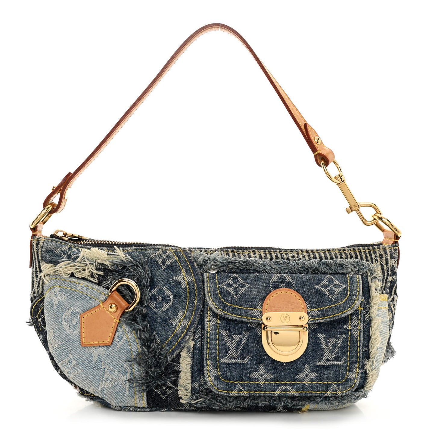 LOUIS VUITTON Monogram Denim Patchwork Pouchy Blue