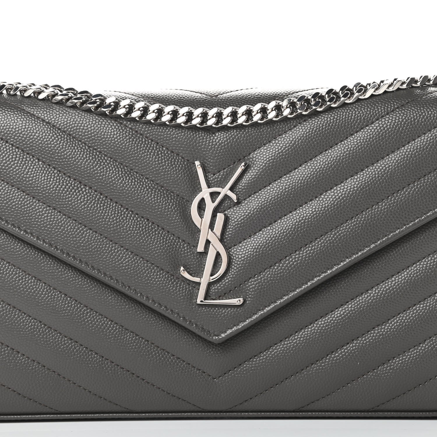 Saint Laurent Grain De Poudre Matelasse Chevron Monogram Chain Wallet Grey 8 of 12