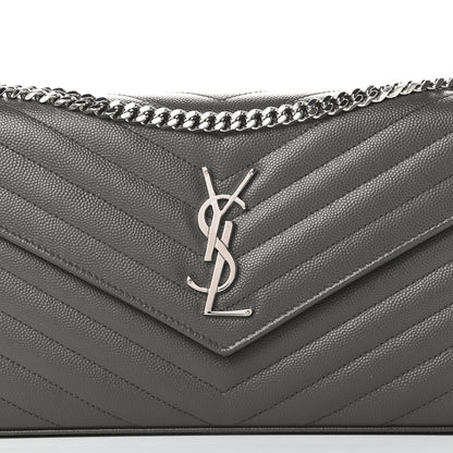 Saint Laurent Grain De Poudre Matelasse Chevron Monogram Chain Wallet Grey 8 of 12