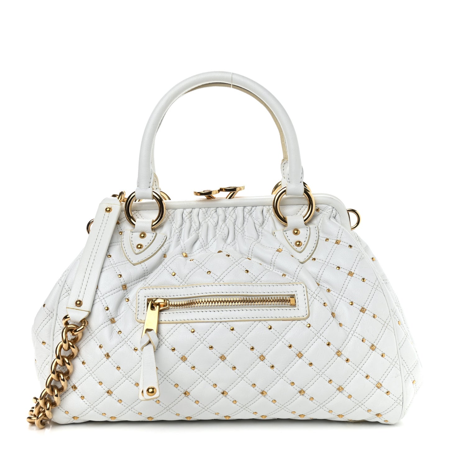 Calfskin Quilted Studded Stam White